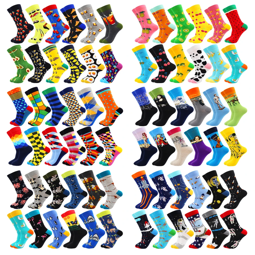 Top Trends: Fashion Casual Women And Mens Socks Art Van Gogh Stripe Harajuku Fruit Animal Sloth Beer Funny Socks Dress Cotton Socks Men Shoppable Styles