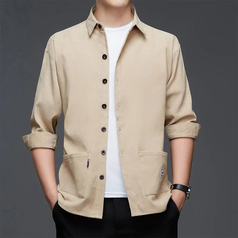 Top Trends: Stylish Solid Color Lapel Button Spliced Pockets Shirt Men's Clothing 2022 Autumn New Oversized Casual Tops Loose Korean Shirts Shoppable Styles