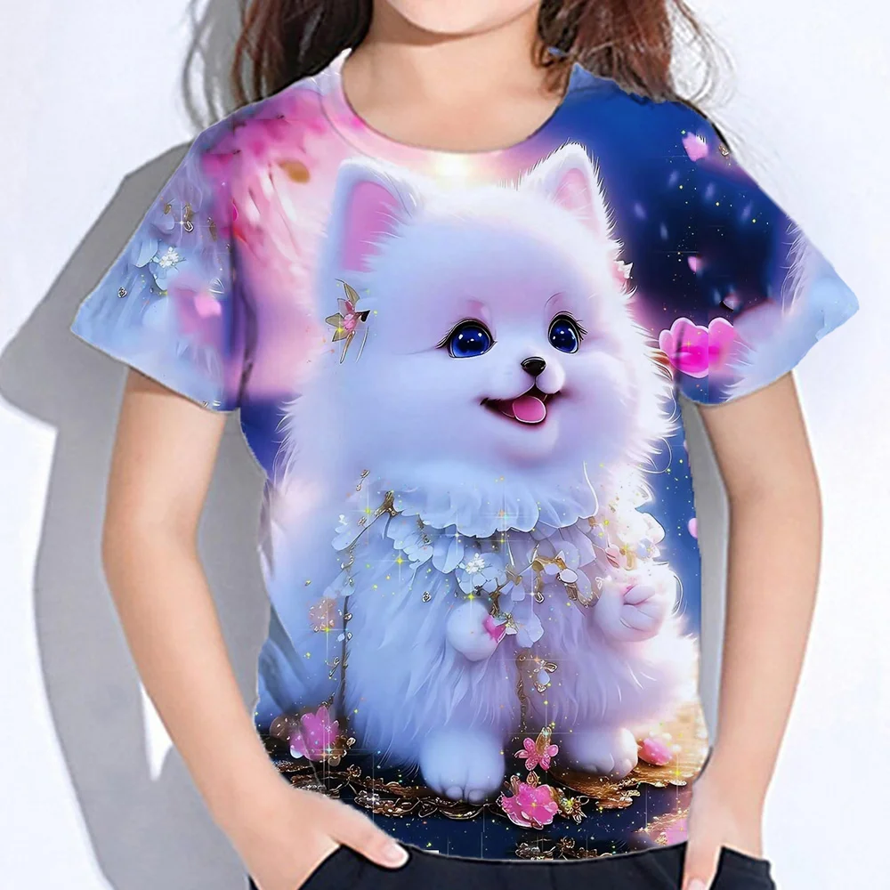 Top Trends: Girls&#039; Autumn Clothes Cute Furry Cat Print T Shirt For Kids Short Sleeve From 8 To 10 Years Teenagers Korean Tee Shirts Children Shoppable Styles