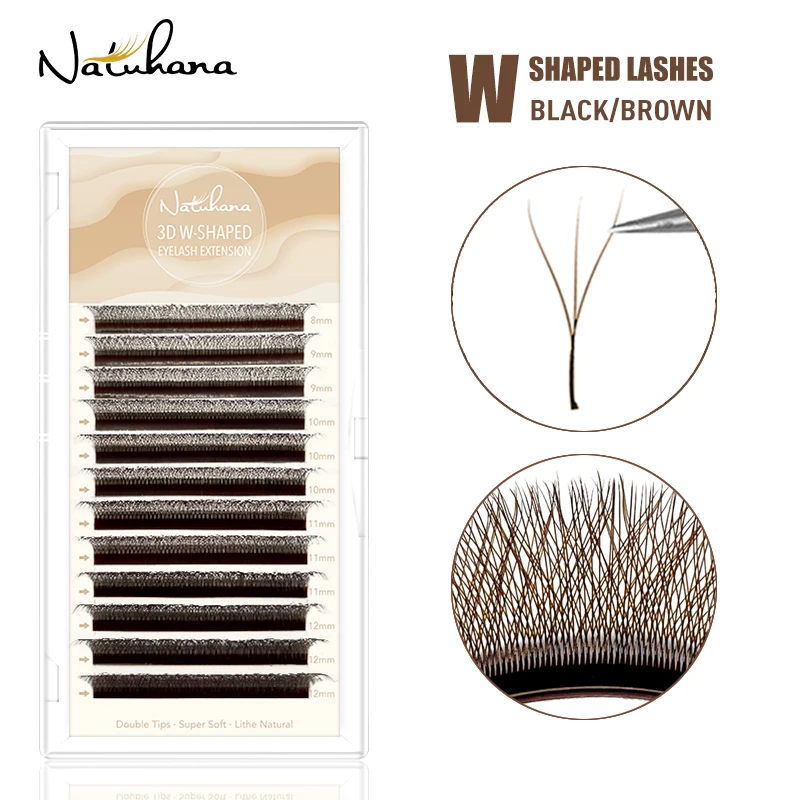 Top Trends: NATUHANA 3D W Shape Individual Lashes Easy Fan W Style Black Eyelash Extensions Soft Mink W-Shaped Brown Eyelashes For Makeup Shoppable Styles