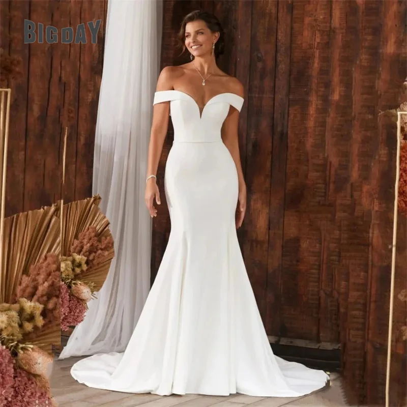 Top Trends: Elegant Mermaid Wedding Dress Women 2024 Open Back Off The Shoulder Sweetheart Simple Bridal Gown Sweep Train Vestidos De Noiva Shoppable Styles