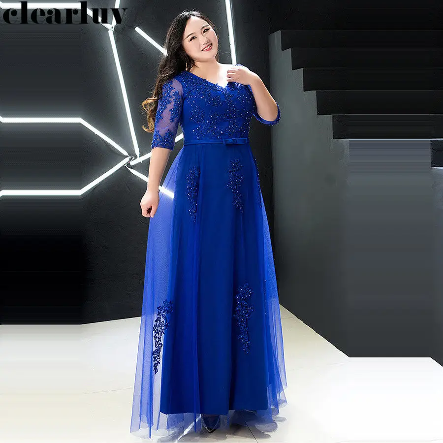 Top Trends: Evening Dress Royal Blue Beading T357 V-Neck Robe De Soiree Half Sleeves A-line Floor Length Plus Size Women Party Formal Gown Shoppable Styles