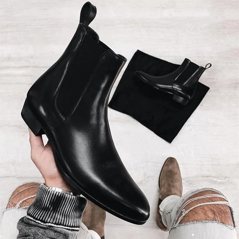 Top Trends: Chelsea Boots Men Black Brown Business Short Shoes For Men Handmade Ankle Boots Zapatos Hombre Shoppable Styles - Image 2