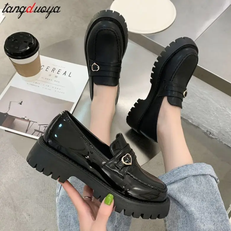 Top Trends: Sweet Loafers Women Solid Black PU Leather Loafers Zapatos De Mujer Female Casual Slip On Chunky Heels Round Toe Platform Shoes Shoppable Styles