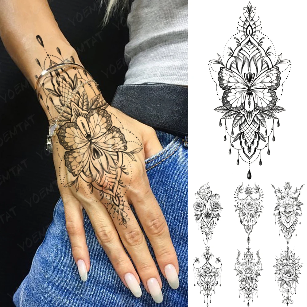 Top Trends: Waterproof Temporary Tattoo Sticker Butterfly Lotus Lace Henna Flower Flash Tatto Women Men Hand Painted Body Art Fake Tattoos Shoppable Styles