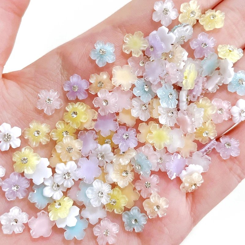 Top Trends: 30PCS Ice Transparent Five Petal Flower Nail Charms Accessories With Rhinestones Crystals Nail Art Decoration Manicure Supplies Shoppable Styles