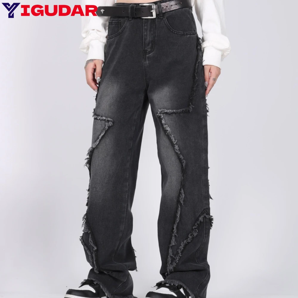 Top Trends: Baggy Jeans Men High Waisted Denim Men Pants Vintage Patchwork Y2K Comfortable Wide Leg Trousers Streetwear 2023 New Cargo Pants Shoppable Styles