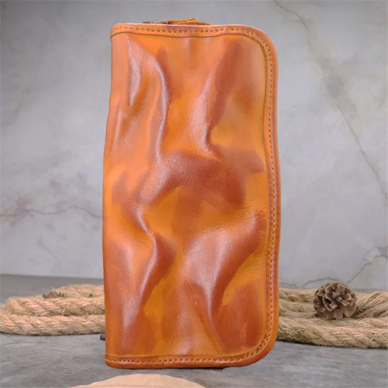 Top Trends: Vintage First Layer Cowhide Men's Women's Wallet Simple Handmade Soft Genuine Leather Ladies Long Phone Zippers Card Holder Bags Shoppable Styles