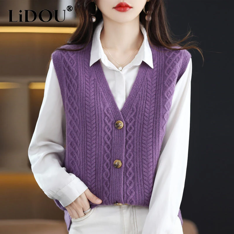 Top Trends: Spring Autumn New Solid Color Fashion Sleeveless Sweater Vest Women High Street Casual Button Cardigan Elegant All-match Tops Shoppable Styles