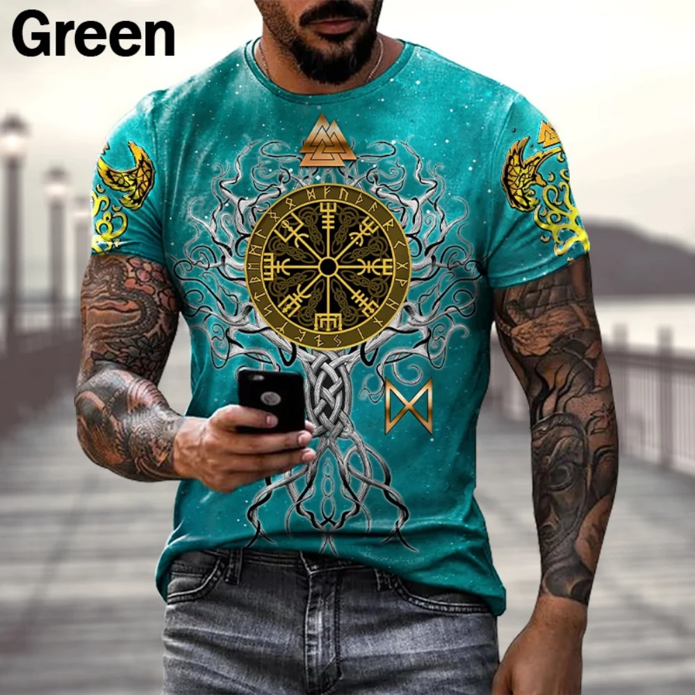 Top Trends: Europe And America Hot Sale Viking Tattoo Art 3D Print T-shirts Casual Short Sleeve Retro Tees Shoppable Styles - Image 4