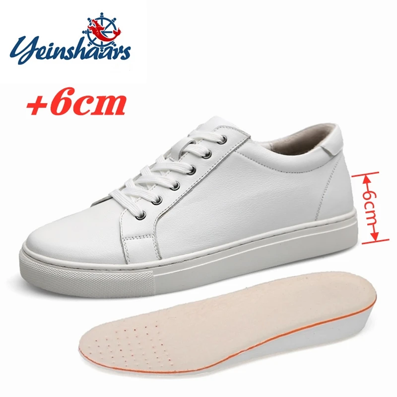 Top Trends: White Genuine Leather Shoes Men Sneakers Man Elevator Shoes Height Increase Insoles High Heels Shoes 5-6CM Shoes Tall Shoes Shoppable Styles