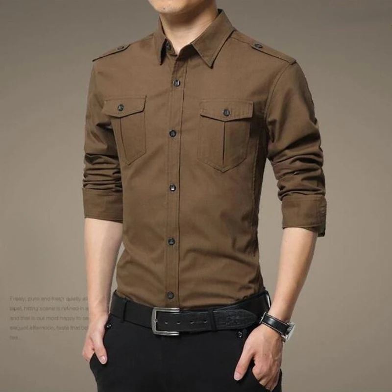 Top Trends: Men's Cotton Shirt Tooling Military Uniform Shirt Non-iron Long Sleeves Short Sleeve Spring And Fall Leisure Outdoor Shirt Shoppable Styles