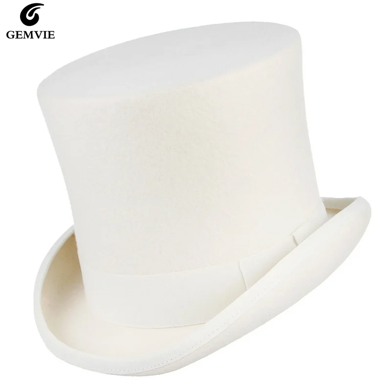 Top Trends: 100% Wool British Europe Gentleman Tall Hat Stage Performance Top Hats Magician Retro Fashion Personality President Hat Fedora Shoppable Styles