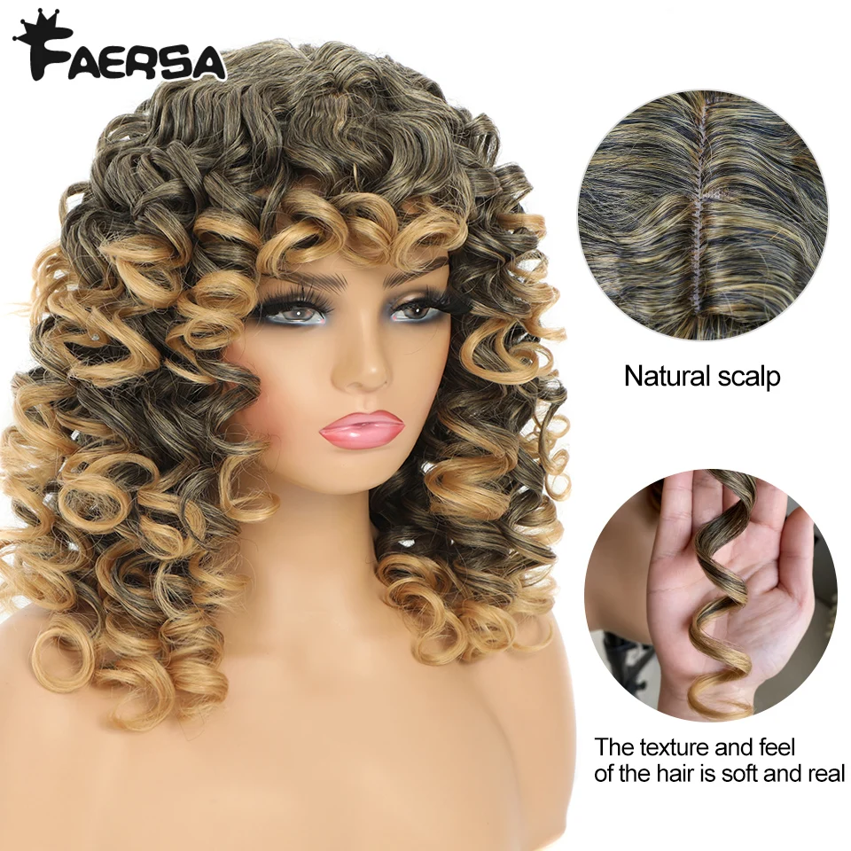 Top Trends: Short Black Curly Wig With Bangs For Women Synthetic Hair Cosplay Wigs Loose Curly Blonde Red Ginger Glueless Afro Hair Wigs Shoppable Styles - Image 5