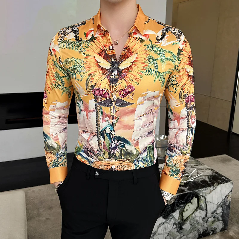 Top Trends: 2022 Cotton Floral Print Men Shirts Long Sleeve Mens Casual Shirt Slim Men Flower Printing Dress Shirts Camisa Masculina S-4XL Shoppable Styles