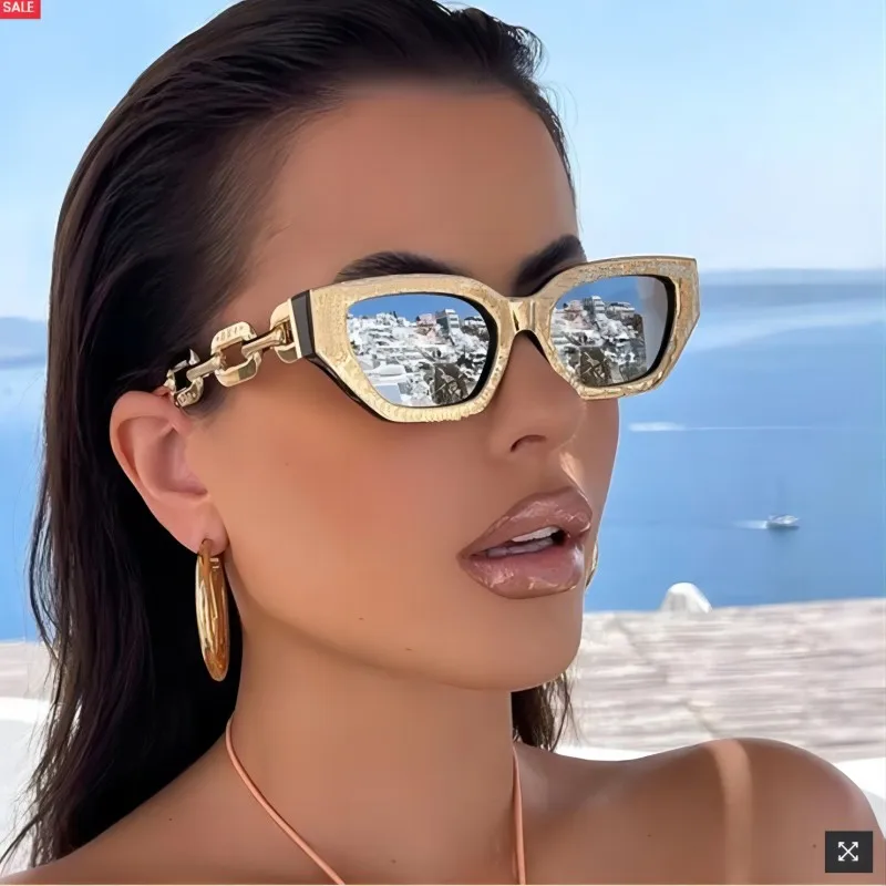 Top Trends: 2023New Trend Fashion Small Metal Chain Sunglasses Rough Frame Retro Cat Eye Sunglasses Elegant Eyewear Fashion Black Sunglasses Shoppable Styles