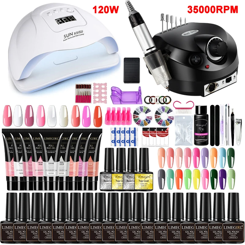 Top Trends: Manicure Set Poly Nail Gel Kit With Nail Lamp Semi Permanent Varnish Acrylic Extension Gel Nail Polish Kit Electric Nail Drill Shoppable Styles