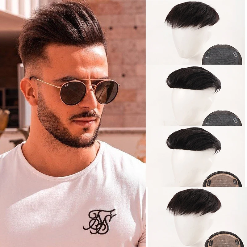 Top Trends: DIFEI Synthetic Hair Topper Natural Black Replacement Wig With 3 Clips Clipped On The Man's Head Closed Hairpiece Shoppable Styles