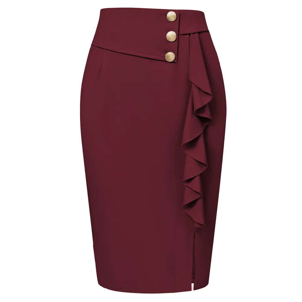 Top Trends: BP Pencil Skirt Keen Length For Women Vintage Front Slit Skirt High Waist Ruffle Decorat Bodycon Skirt Office Bussiness Workwear Shoppable Styles