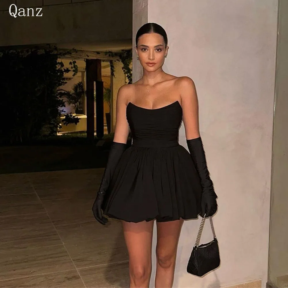 Top Trends: Qanz Short Black Satin Homecoming Dresses Above Length Strapless Ruched Cocktail Dresses For Women Vestido Para Graduacion 2024 Shoppable Styles