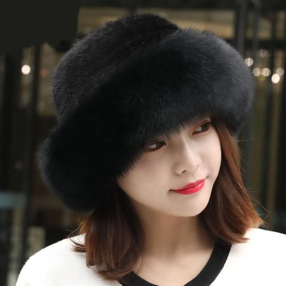 Top Trends: Winter Plush Brim Warm Fisherman Cap Solid Soft Thickened Faux Mink Fur Basin Hat For Daily Life Shoppable Styles