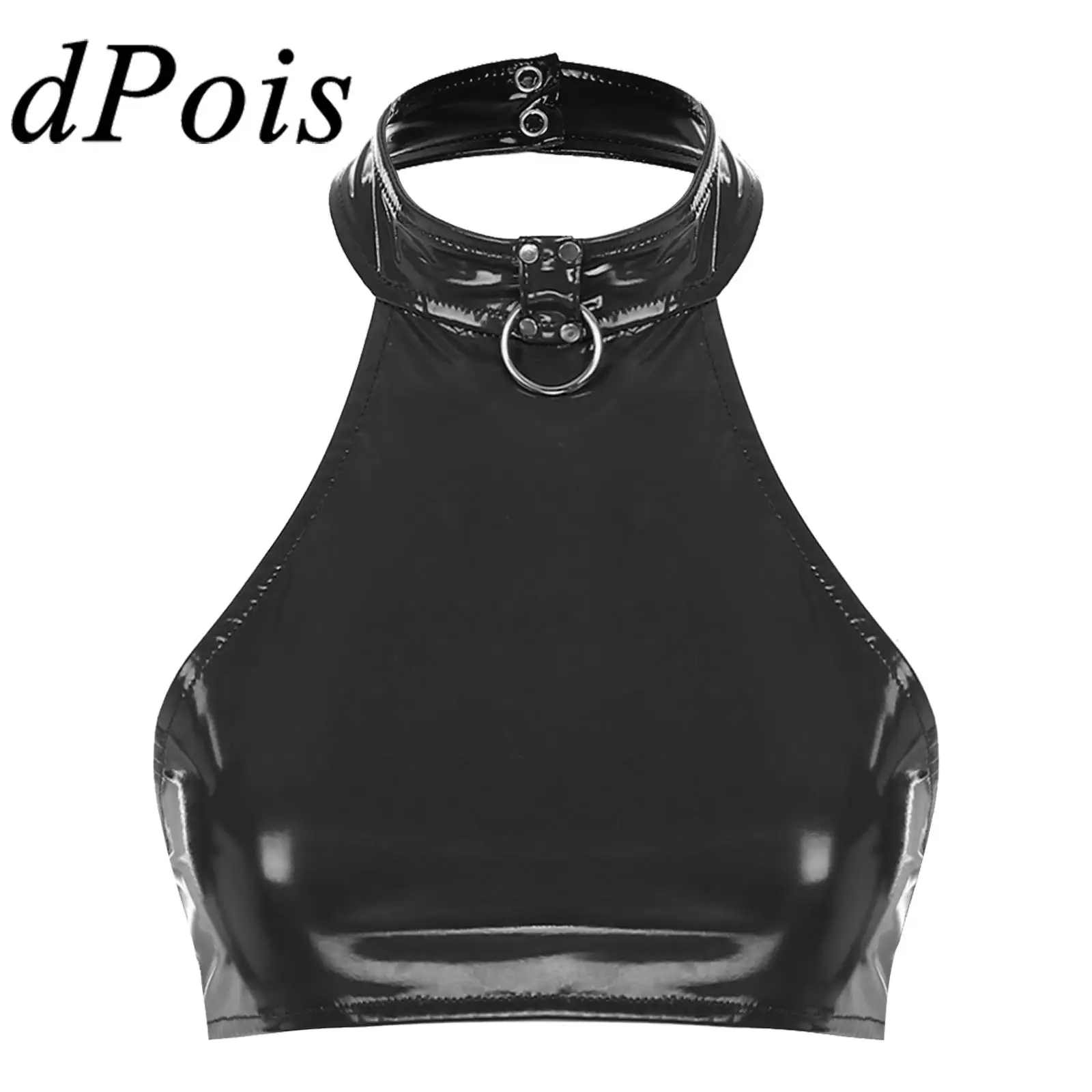 Top Trends: Sexy Womens Crop Top Fashion O Ring Halter Vest Backless Sleeveless Patent Leather Tank Tops For Party Club Music Festival Shoppable Styles