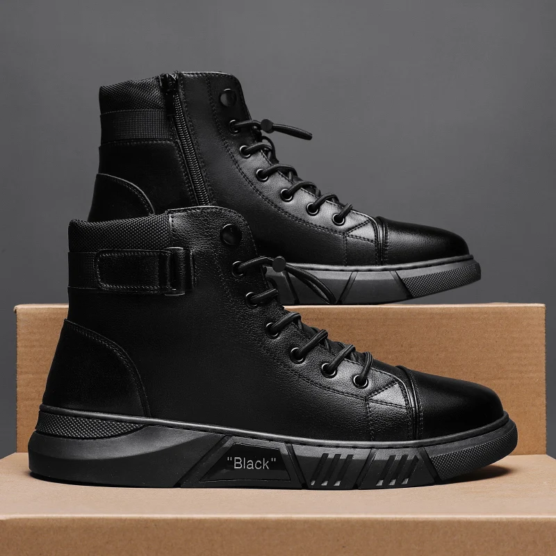 Top Trends: Men's Motorcycle Boots Comfortable Platform Boots Men‘s Outdoor High Top Leather Boots Fashion Comfortable Waterproof Men Shoes Shoppable Styles