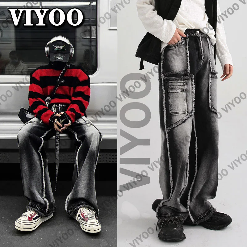 Top Trends: Men's Women's Y2K Jeans Oversized Denim Pants Straight Trousers Patchwork Black Gothic Baggy Jeans Y2K Streetwear Techwear Men Shoppable Styles