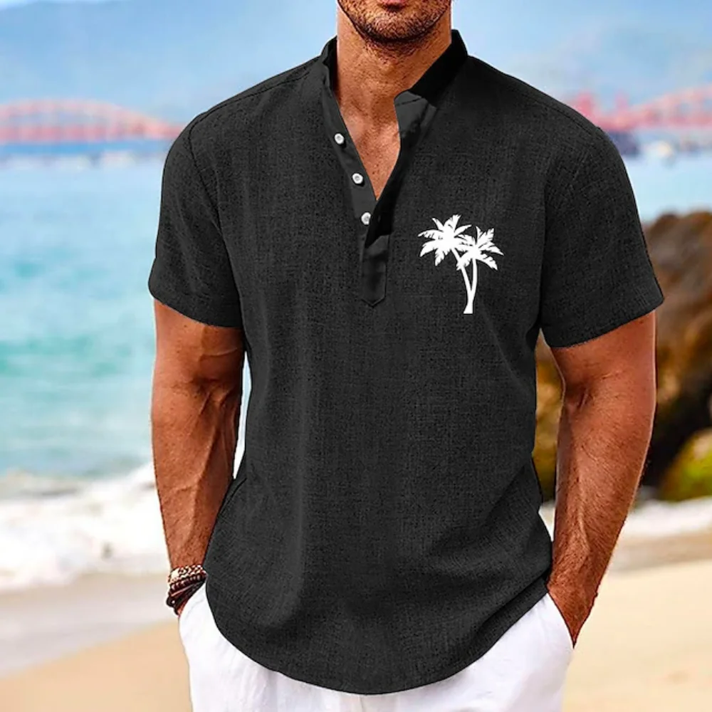 Top Trends: New Hawaiian Shirt For Mens Summer Clothing Short-Sleeved Top 3d Coconut Tree Print Vacation Apparel Oversized Male Henley Shirt Shoppable Styles