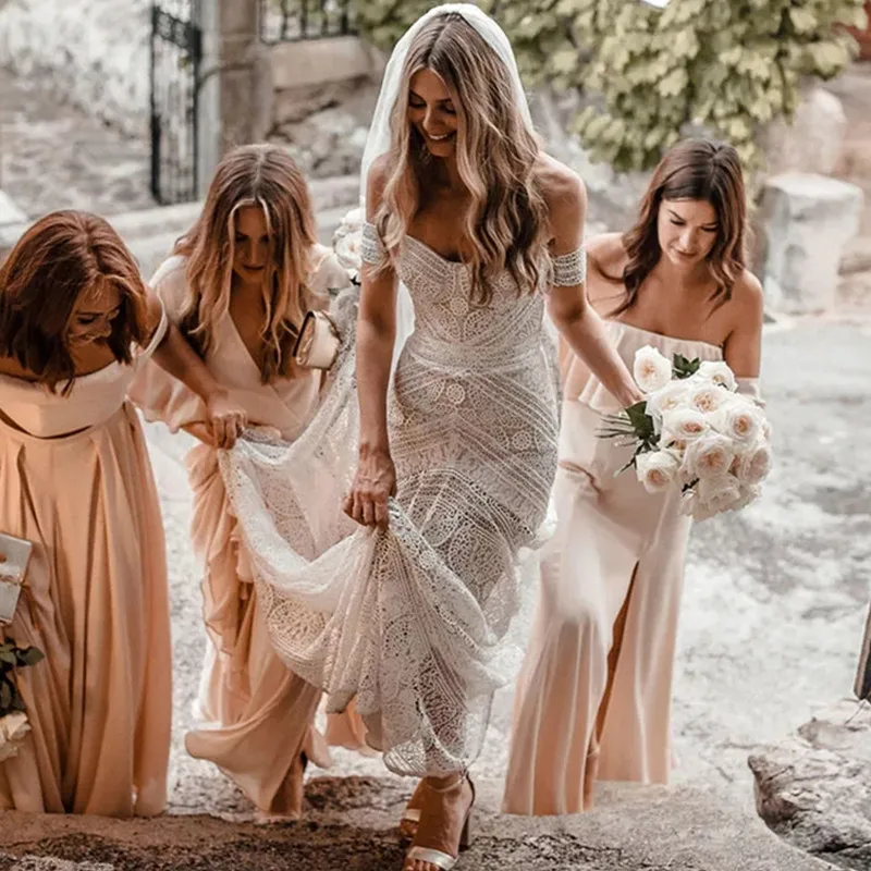 Top Trends: Boho Sweetheart Mermaid Wedding Dress With Detachable Sleeve Sexy Backless Bride Gown Lace Appliques Sweep Train Robe De Mariée Shoppable Styles