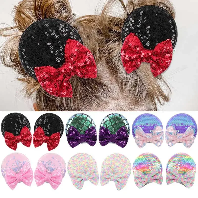 Top Trends: 1Pairs Mouse Ears Hair Clips Colorful Glitter Sequin Hairbows For Girls Kids Cute Hairpins Headband Hair Styling Accessories Shoppable Styles