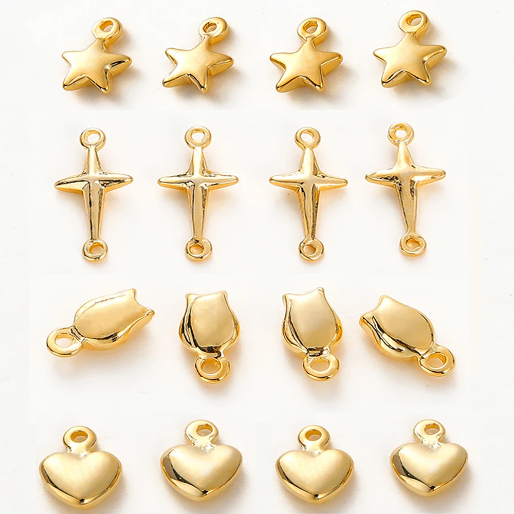 Top Trends: 20PCS 14K 18K Gold Color Plated Brass Mini Stars Heart Pendants For Jewelry Making Handmade DIY Earring Charms Finding Component Shoppable Styles