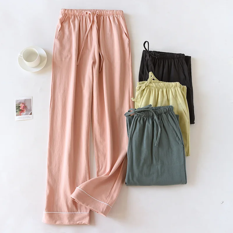 Top Trends: 2024 Spring And Autumn New Couple Sleepwear 100% Cotton Knitted Large Men's And Women's Home Pants Solid Color Casual Pants Shoppable Styles