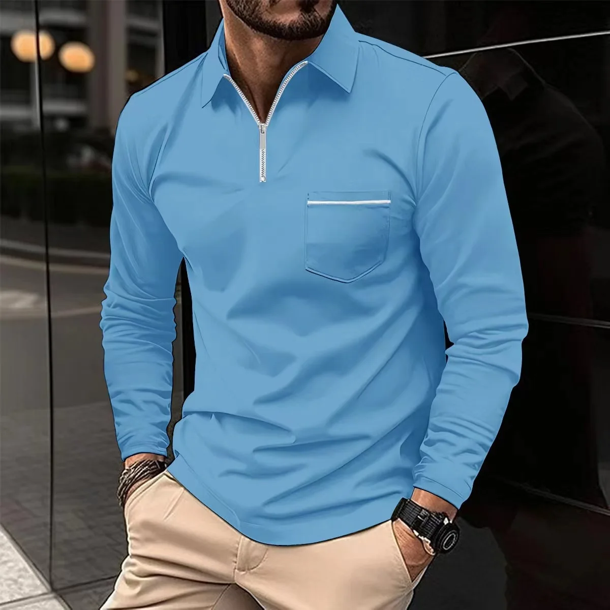 Top Trends: European And American Instagram Cross Border Spring And Autumn Fashion POLO Shirt Zipper Pocket Men&#039;s Long Sleeved Sports Polo Shoppable Styles