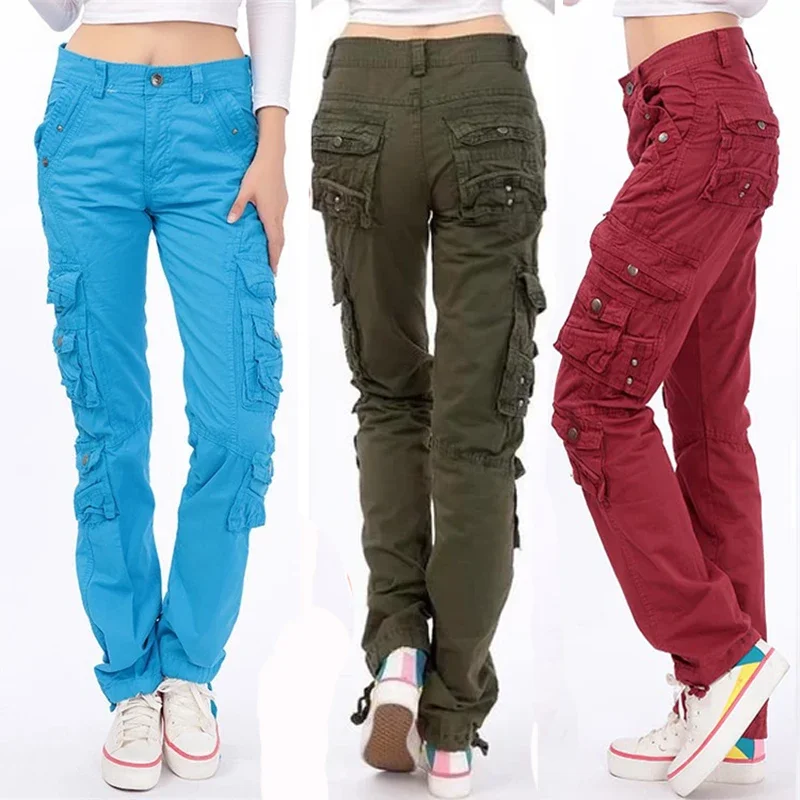 Top Trends: Loose Cotton Army Military Style Multi Pocket Trouser Cargo Pants Women Camouflage Blue Black Red Burgundy Shoppable Styles