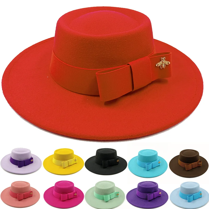 Top Trends: Bow Tie Fedora Hat Winter Round Bumpy Surface Flat Top Bow Tie Elastic Band Men's And Women's Red Jazz Hat Fedora Shoppable Styles