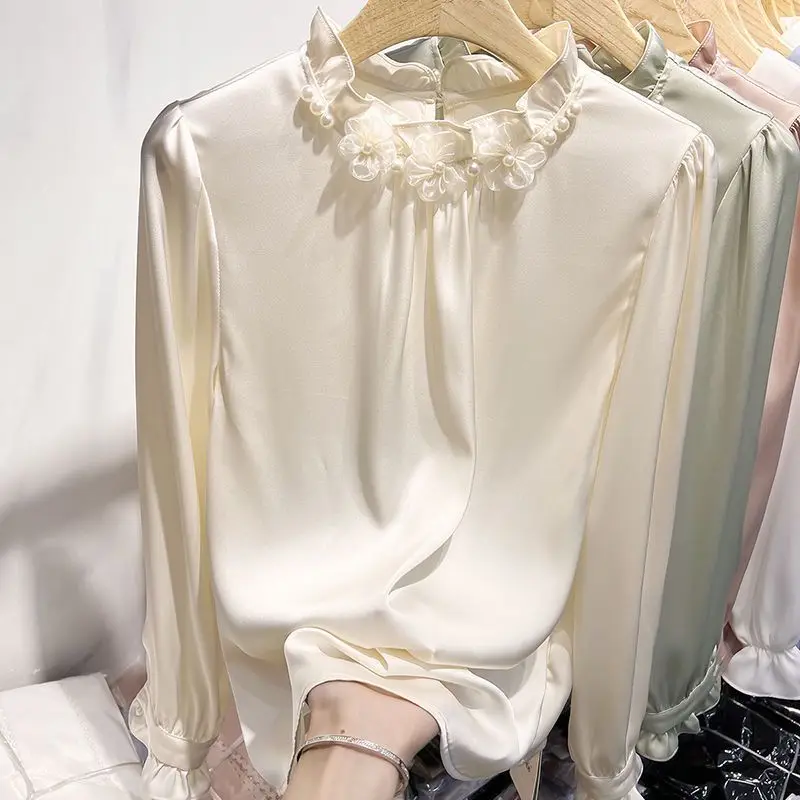 Top Trends: Spring Autumn New Chiffon Solid Color Loose Blouse Long Sleeve Elegant All-match Shirt Tops Fashion Temperament Women Clothing Shoppable Styles