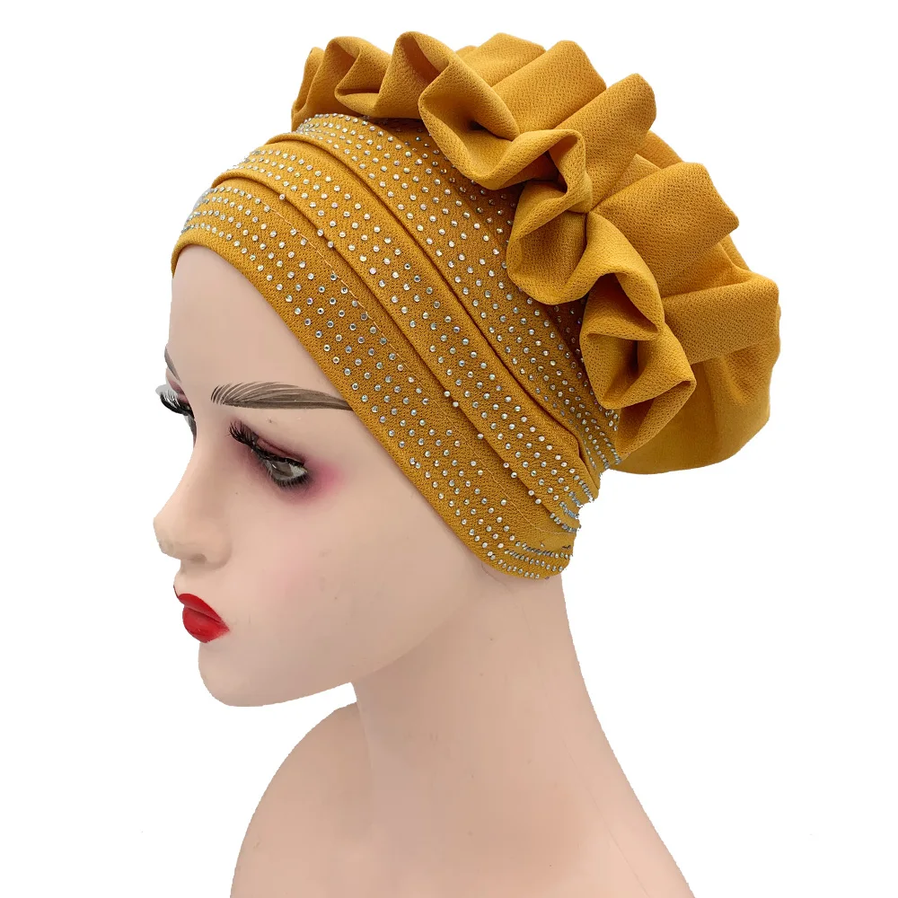 Top Trends: 2023 New Women Diamonds Flower Turban Cap Muslim Hijab Bonnet Femme Musulaman Head Wraps African Indian Hat Turbante Mejur Shoppable Styles