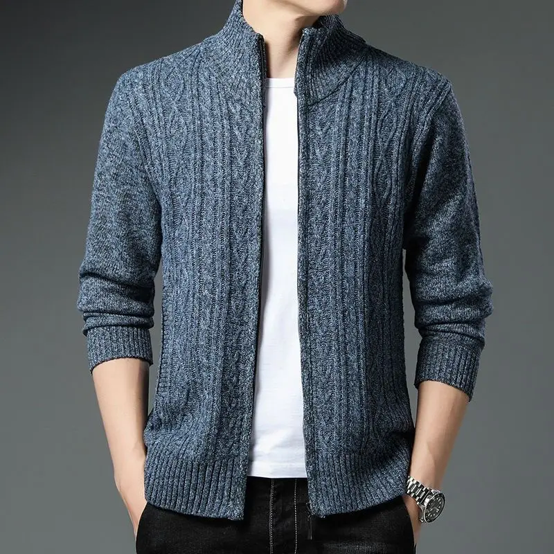 Top Trends: Fashion Stand Collar Zipper Solid Color Korean Cardigan Sweaters Men&#039;s Clothing 2023 Autumn Winter Loose Knitted Casual Tops Shoppable Styles