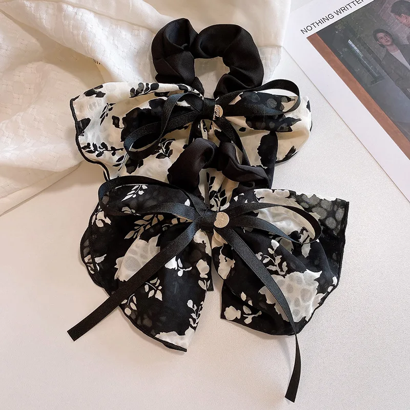 Top Trends: New Classy Women's Floating Ribbon Bow Ponytail Hair Ring Retro Ink Broken Flower Hairband Headband Girls Hair Accessories Gifts Shoppable Styles - Image 4