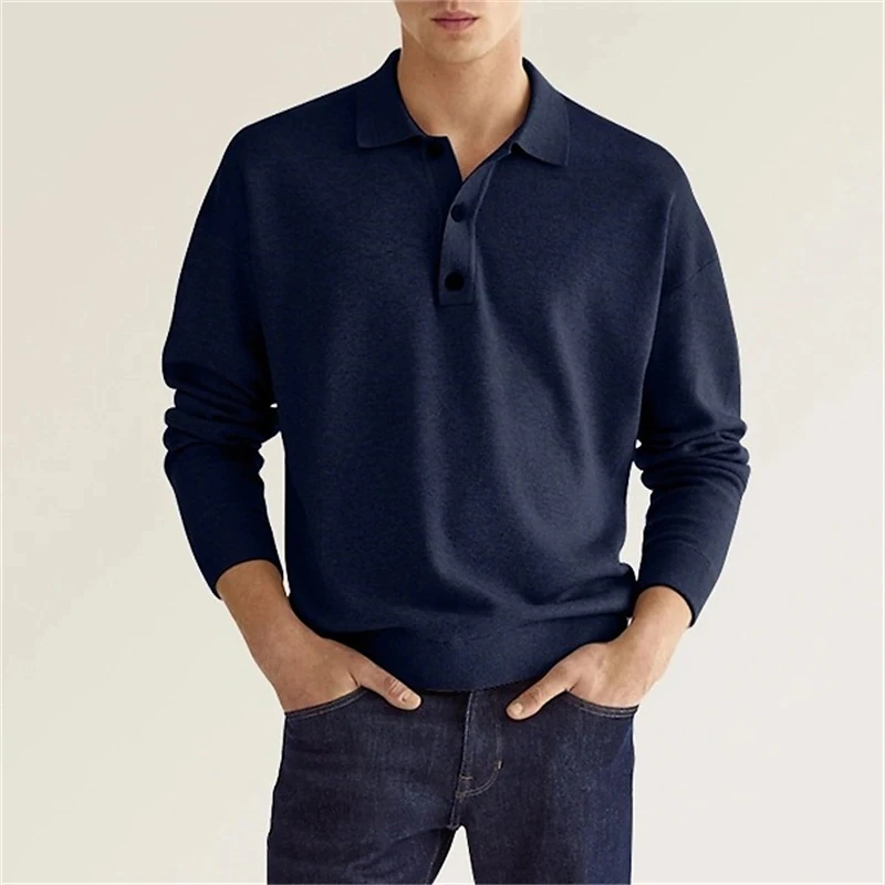 Top Trends: 2023 Spring Autumn Solid Color Button Long Sleeve T-shirts Casual Business Button Tops Tee Fashion Polo Shirts Man Clothing Shoppable Styles