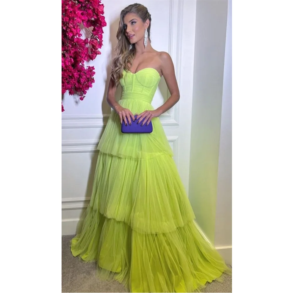 Top Trends: Amanda Fluorescent Green Prom Dress 2023 Sexy Strapless فستان سهرة Sweetheart Vestido De Novia Multilayer Tulle Prom Gown Shoppable Styles