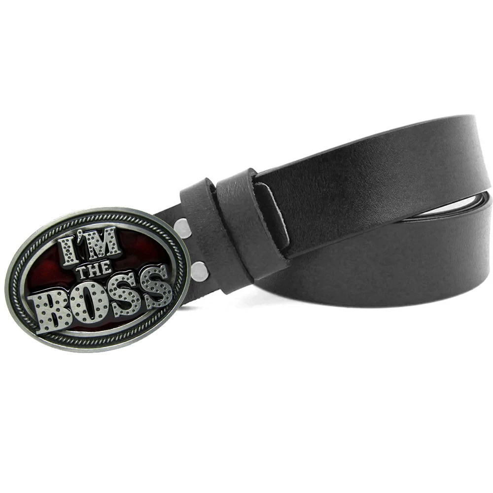 Top Trends: Real Leather Cowskin Men Belts 3.8cm With Zinc Alloy Metal Buckle Head I'm The Boss New Brand Design Male Long Straps Shoppable Styles - Image 2