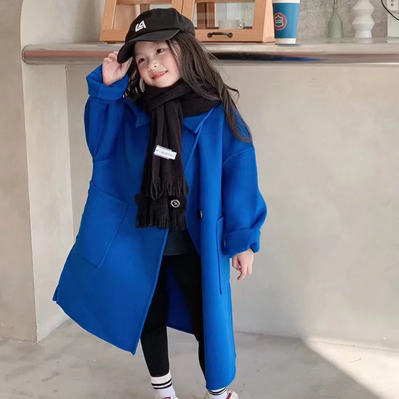 Top Trends: Girls Kids Woolen Coat Jacket Overcoat 2023 Blue Warm Thicken Winter Cotton Windproof Plus Size Children's Clothing Shoppable Styles