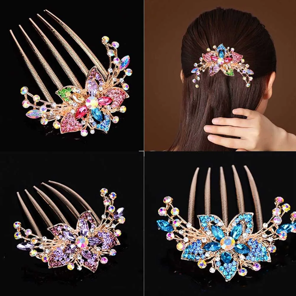 Top Trends: 2022 Vintage Flower Crystal Hairclips Fashion Hair Maker Bun Hair Combs Plastic Shiny Hairpins For Women Hair Accessories Gift Shoppable Styles