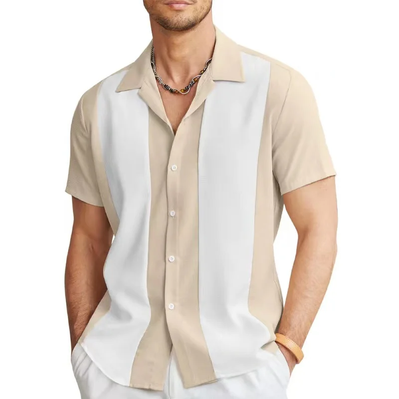 Top Trends: Summer New Amazon Europe And The United States Men&#039;s Striped Color Matching Casual Lapel Street Short-sleeved Shirt Top Shoppable Styles