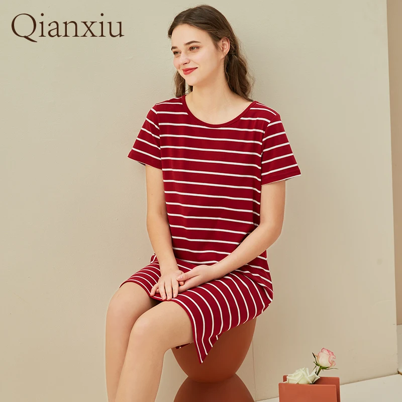 Top Trends: Women's Summer Cotton Striped Shorts Knee-Length Size Nightdress Over Size Suit Set Soft And Comfortable Homewear Home Dresss Shoppable Styles