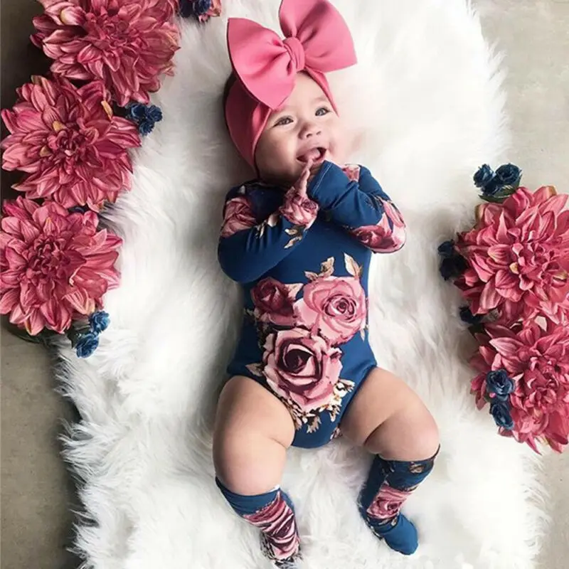 Top Trends: Newborn Baby Long Sleeve Romper Large Floral Jumpsuit Girl Warm Leg Socks Outfit 0-24M Shoppable Styles