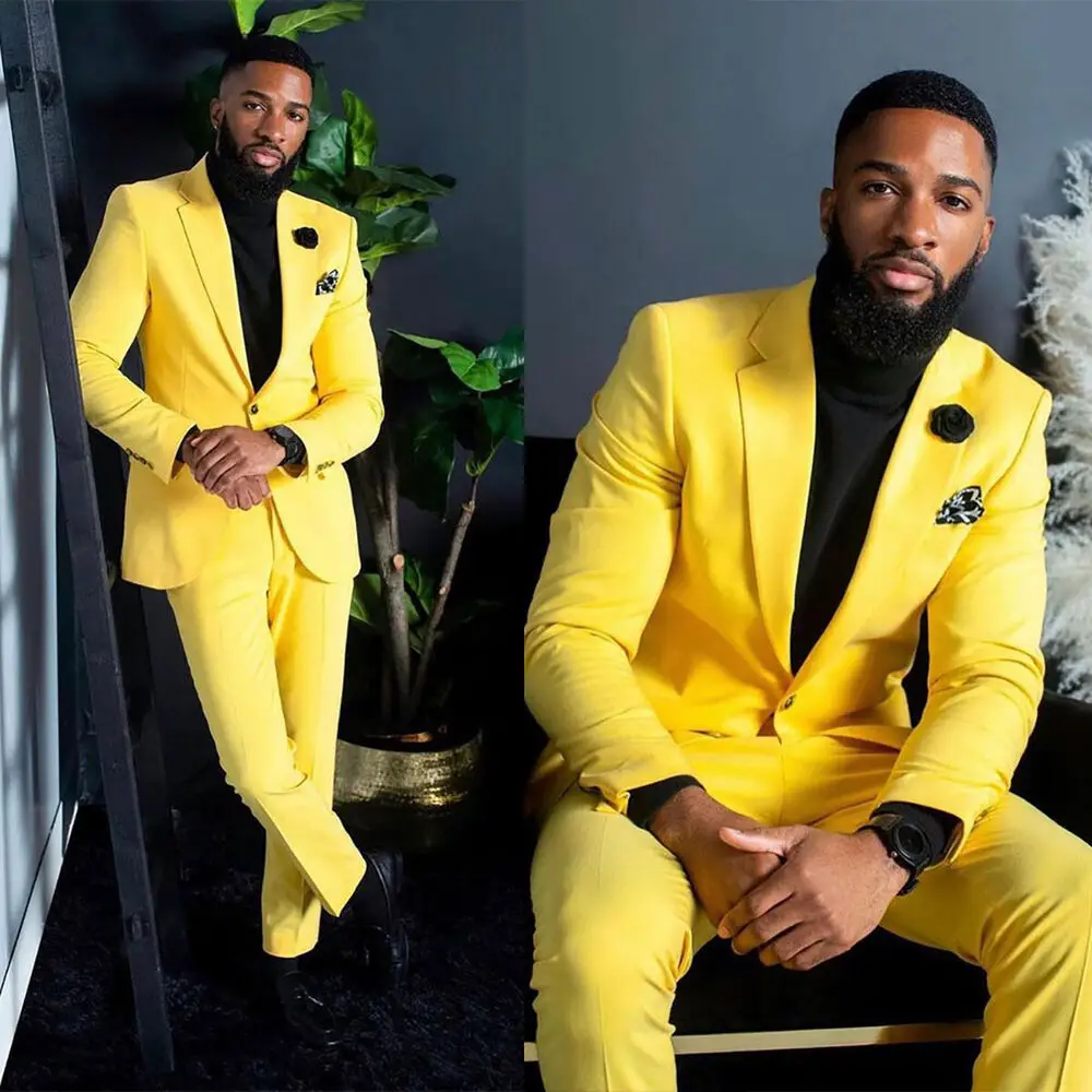 Top Trends: Men's Yellow Suits Slim Fit Single Breasted Wedding Formal Party Wear 2 Pieces Trajes De Boda Para Hombre Completos Shoppable Styles