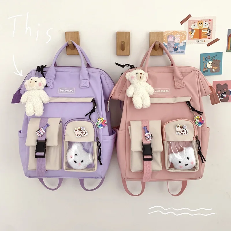 Top Trends: Preppy Purple Backpack Women Waterproof Candy Colors Backpacks Fancy High School Bags For Teenage Girl Cute Travel Rucksack Shoppable Styles